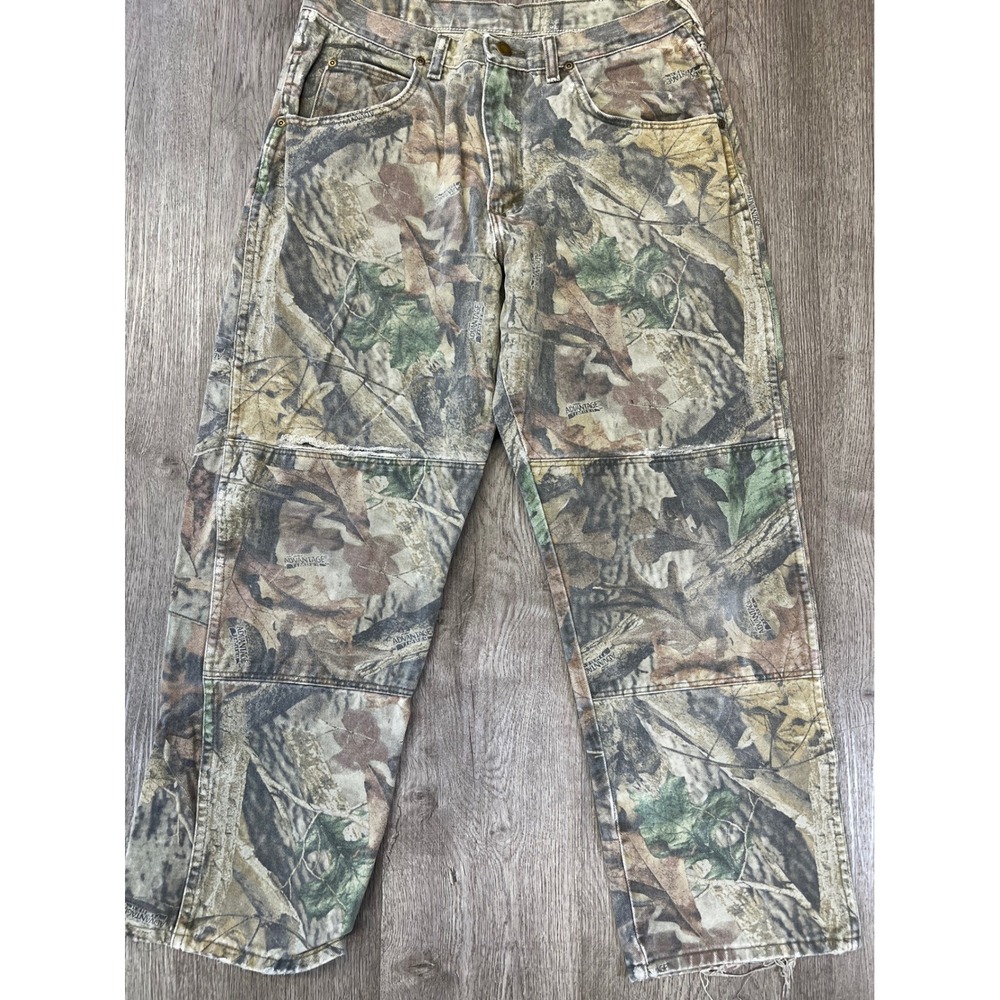 Wrangler Authentics Mens Double Knee Camo Work Pants Advantage Timber Distressed